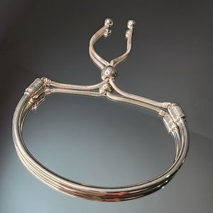 🩵 SOLD!! 🔔 Pandora Adjustable Solid Bangle Slider Bracelet with CZ